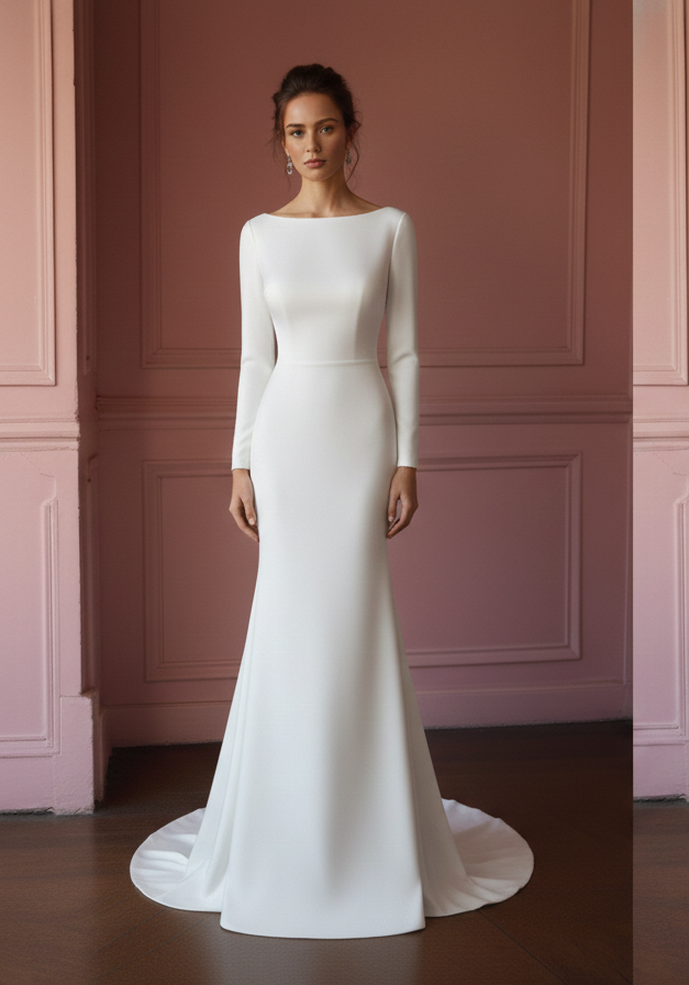 Satin Mermaid Wedding Dress Minimalist Long Traditional Wear - View 2 | VelvetHem