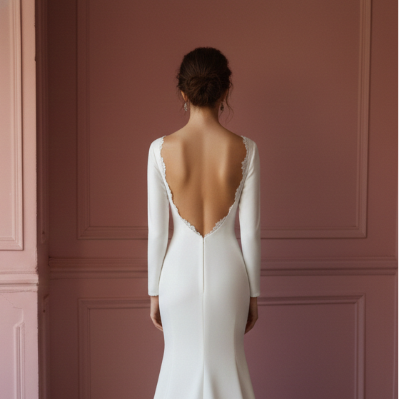 Satin Mermaid Wedding Dress Minimalist Long Traditional Wear - View 5 | VelvetHem