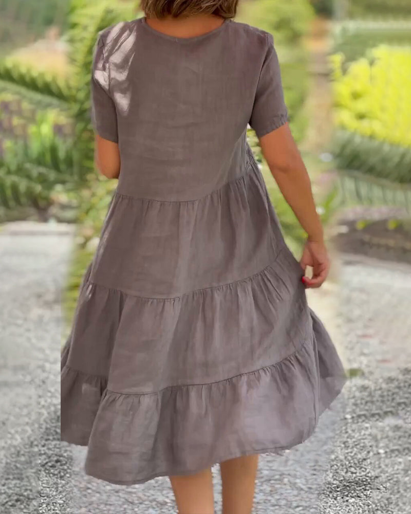 Igone Chic Cotton Linen Dress with V Neck Premium Wardrobe Essential