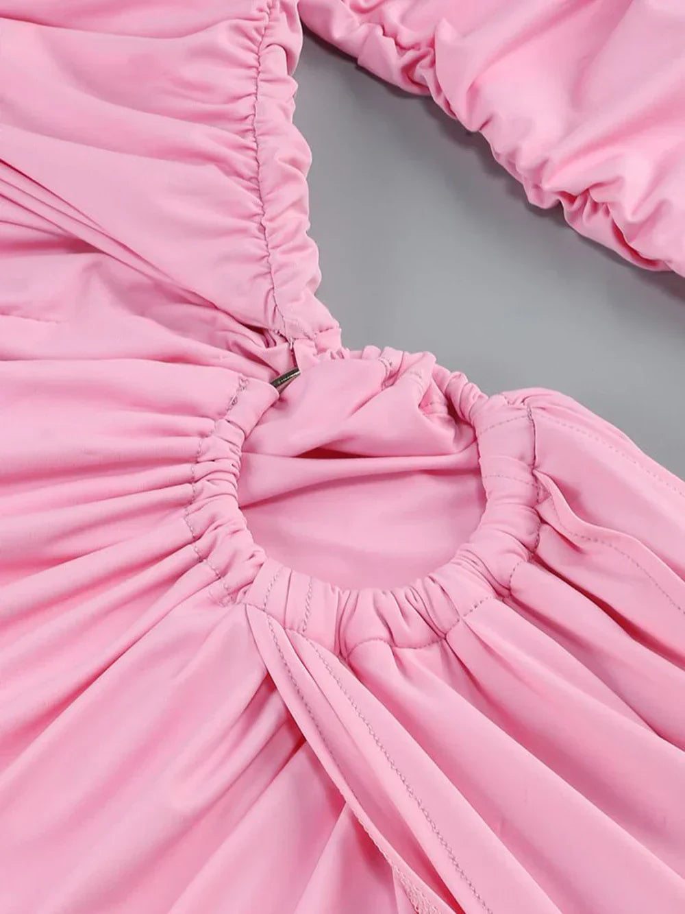 Pink Hollow Out Long Sleeved V - Neck Mini Dress