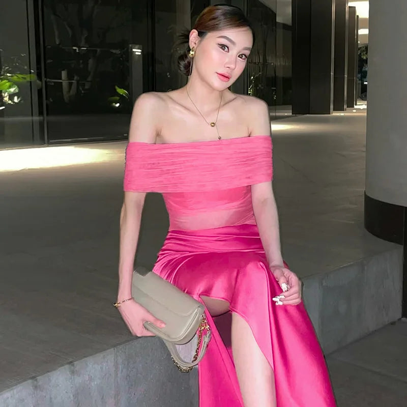 Off - the - Shoulder Strapless Backless Maxi Dress