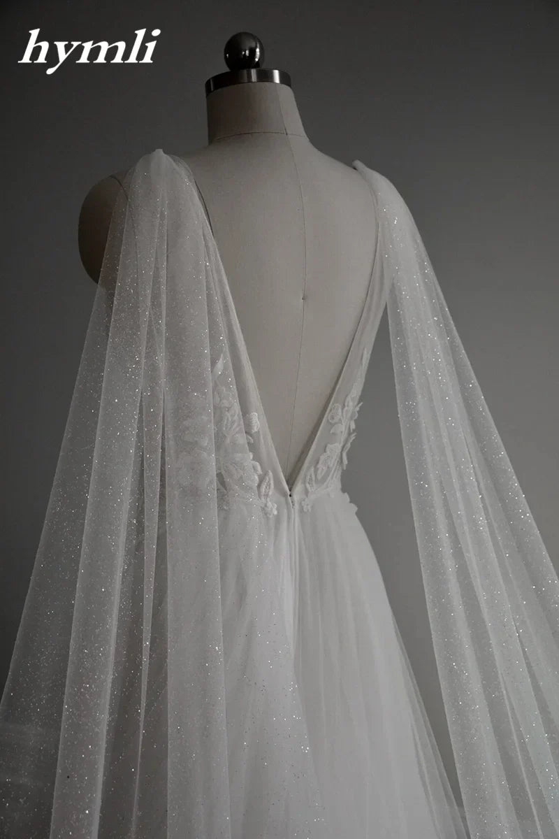 Glitter Tulle Wings Wedding Veil Cathedral Bridal Cape Veil