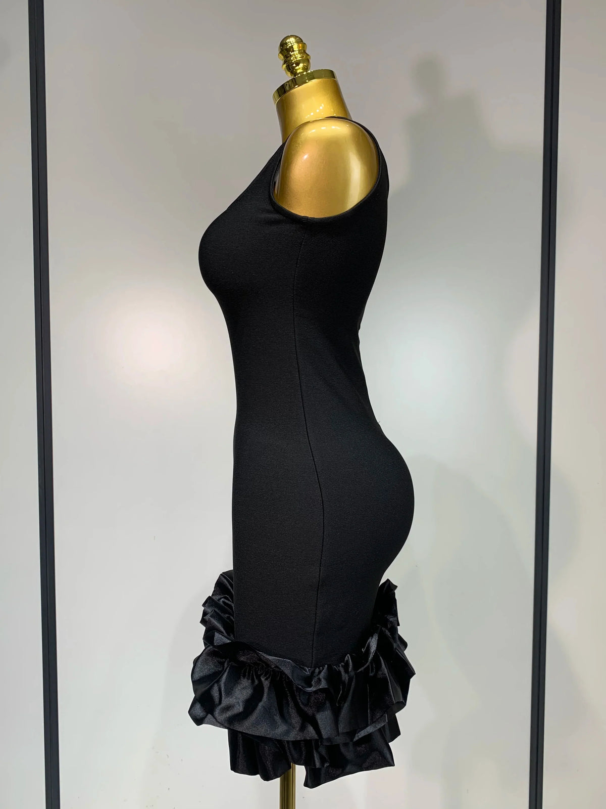 Women Spaghetti Strap Bodycon Short Dress Black Pleated Ruffle Hem Sleeveless Evening Party Cocktail Elegant Birthday Dresses - View 2 | VelvetHem