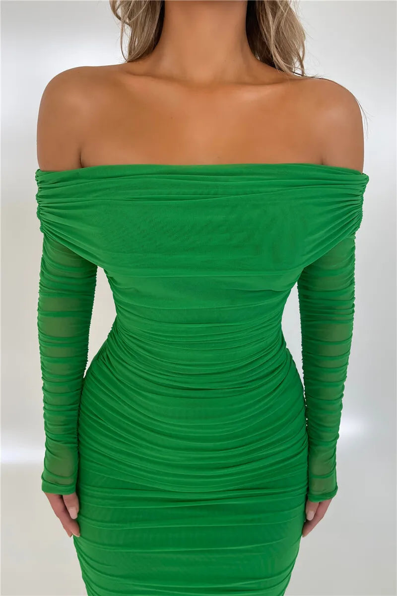 Off - shoulder Slash Neck Solid Maxi Dress
