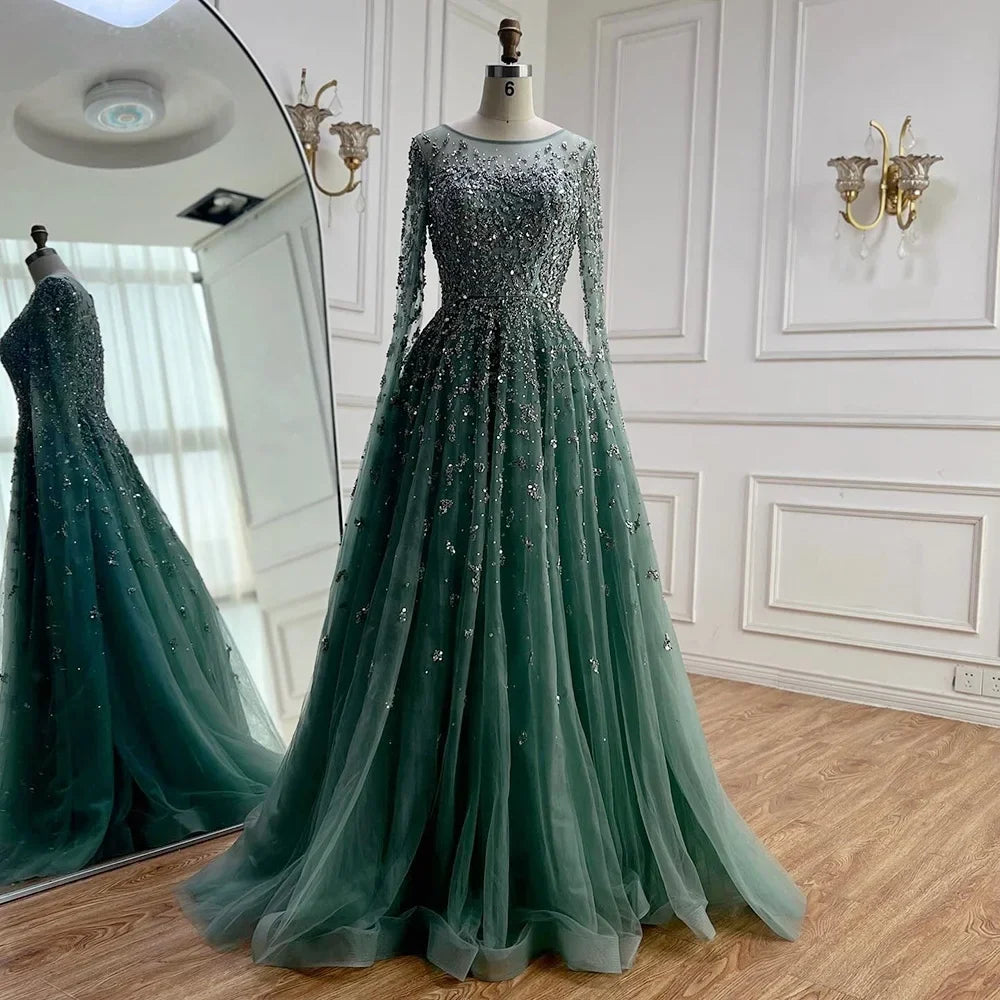 Zapdress Turquoise A-line Beaded Evening Dress with Cape Sleeves Elegant Party Gowns for Women Customized (ZD17285)