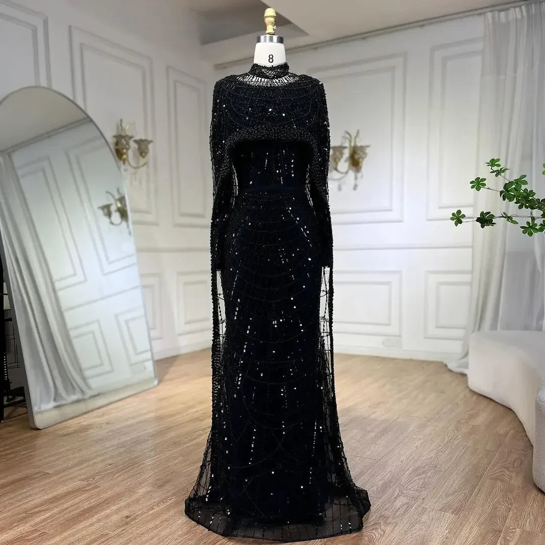 Zapdress Customized Muslim Hijab Sage Green Long Sleeves Evening Dresses with Cape Dubai 2024 Party Gowns For Women LA72032M (ZD17199)