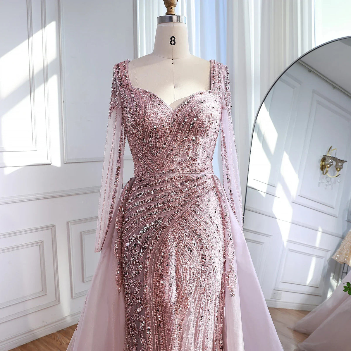 Zapdress Black Long Sleeves Luxury Beaded Evening Dress Overskirt Formal Party Gowns for Women DLA73198 Customized (ZD17358)