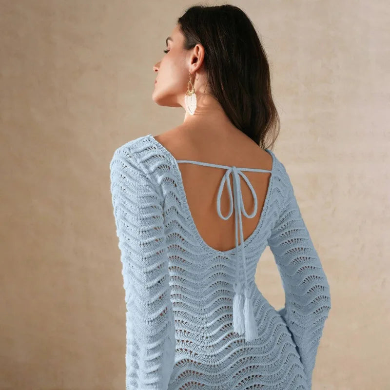 Knit Hollow - Out Loose Patchwork Lace - Up Summer Dress