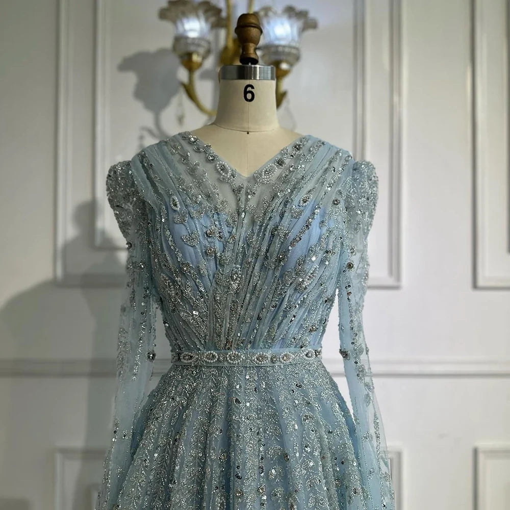 Saudi Arabic Elegant Nude A-Line Beaded Evening Dress Gown For Wedding Occasion 2025 DLA71803D Customized (ZD17240)