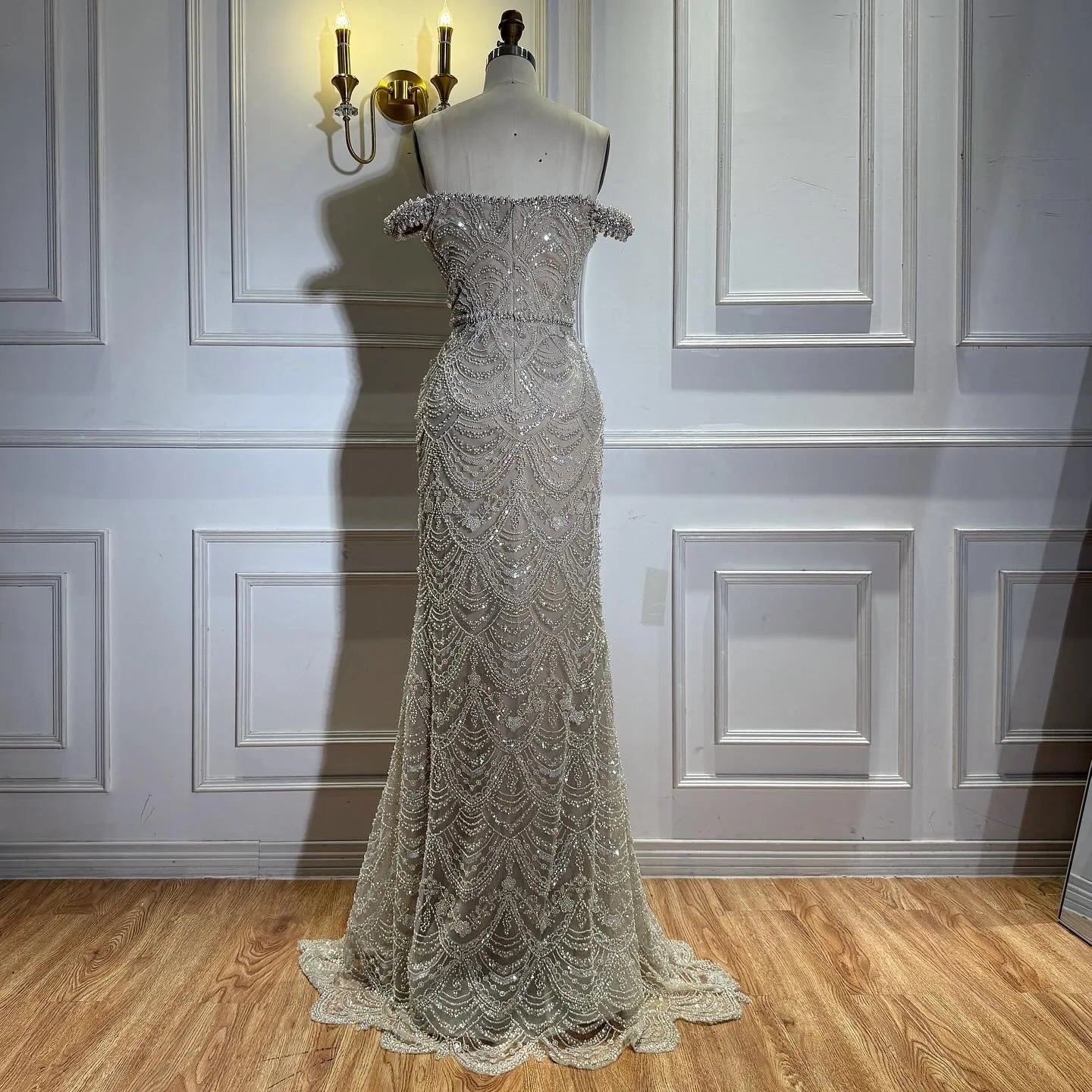 Zapdress Pearl Beaded Off Shoulder Mermaid Evening Gown High-end Formal Occasion Party Dress Kosov Customized DLA73395A (ZD17278)