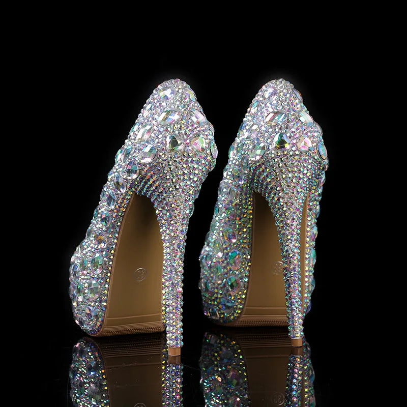 Bling Bling Luxury Rhinestones Diamond Women Pumps 14cm Ultra High heels Platform Wedges Party Shoes Fashon Wedding Bridal Shoe