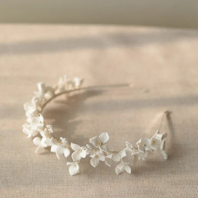 Porcelain Flower Headband Hairband For Bride Silver Color Headpiece Headdress Headwear Bridal Jewelry Wedding Hair Accessories