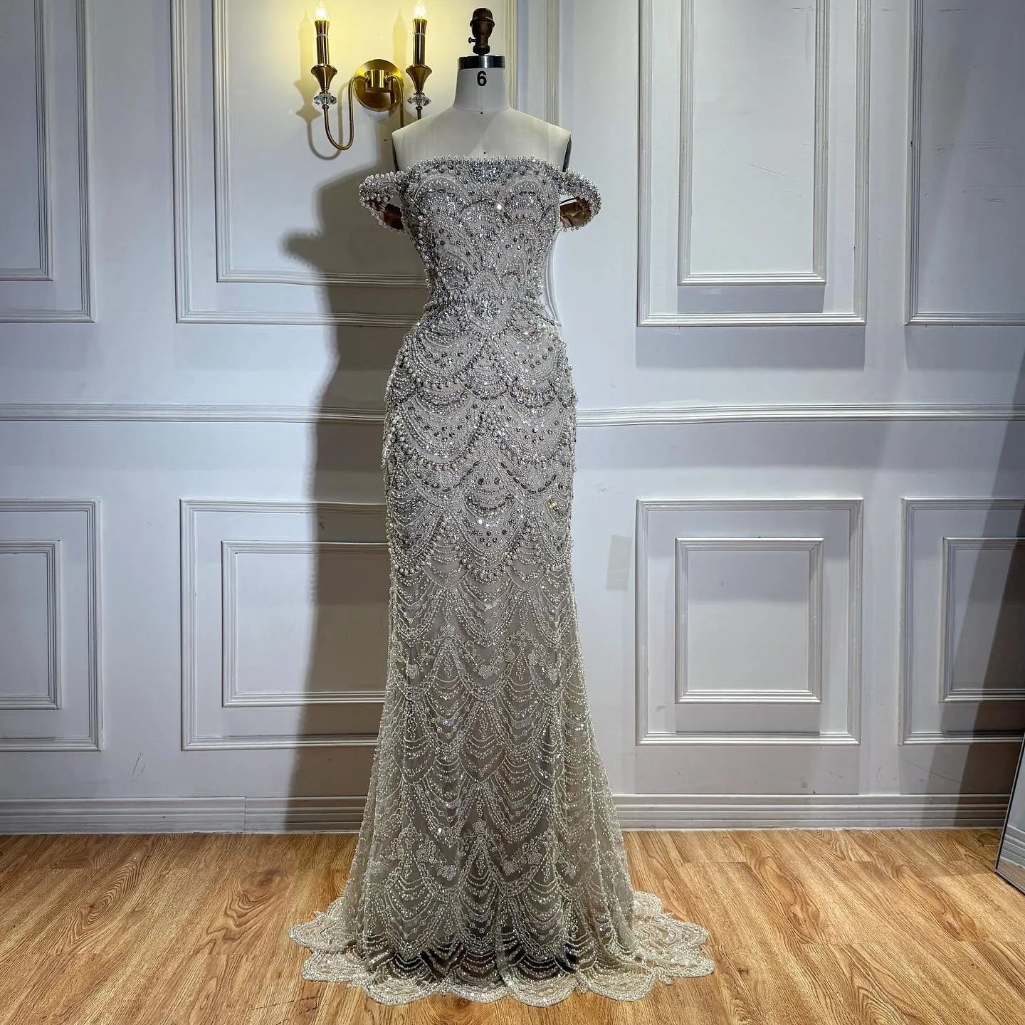 Zapdress Pearl Beaded Off Shoulder Mermaid Evening Gown High-end Formal Occasion Party Dress Kosov Customized DLA73395A (ZD17278)