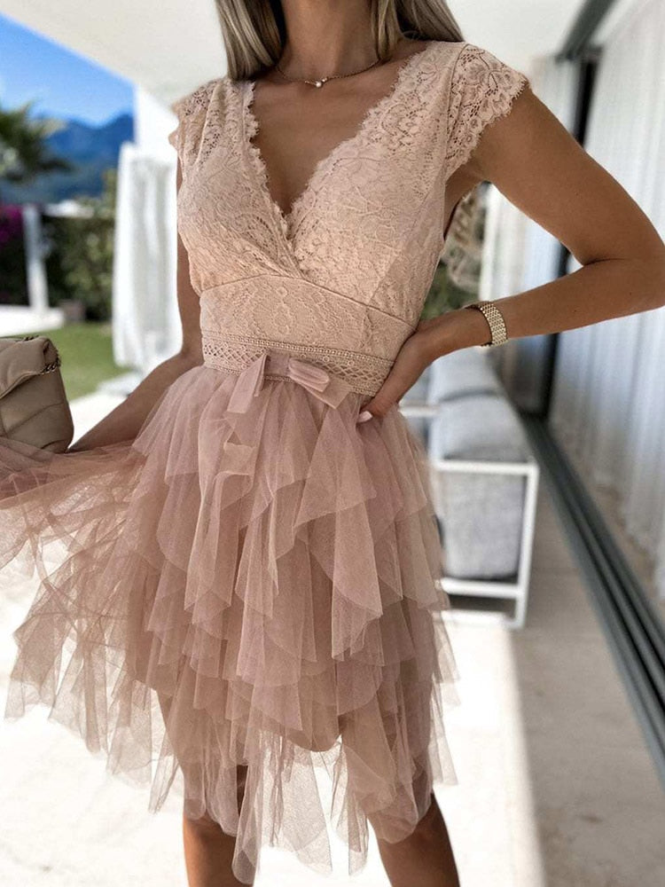 Lace Patchwork Asymmetrical White Dress Femme Sleeveless Slim Fit Party