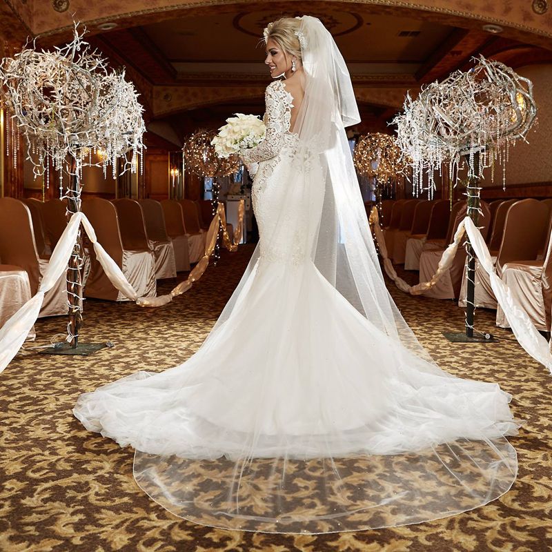 Scoop Long Sleeve Lace Wedding Dress Online Mermaid Backless  Bridal Gowns WE0035