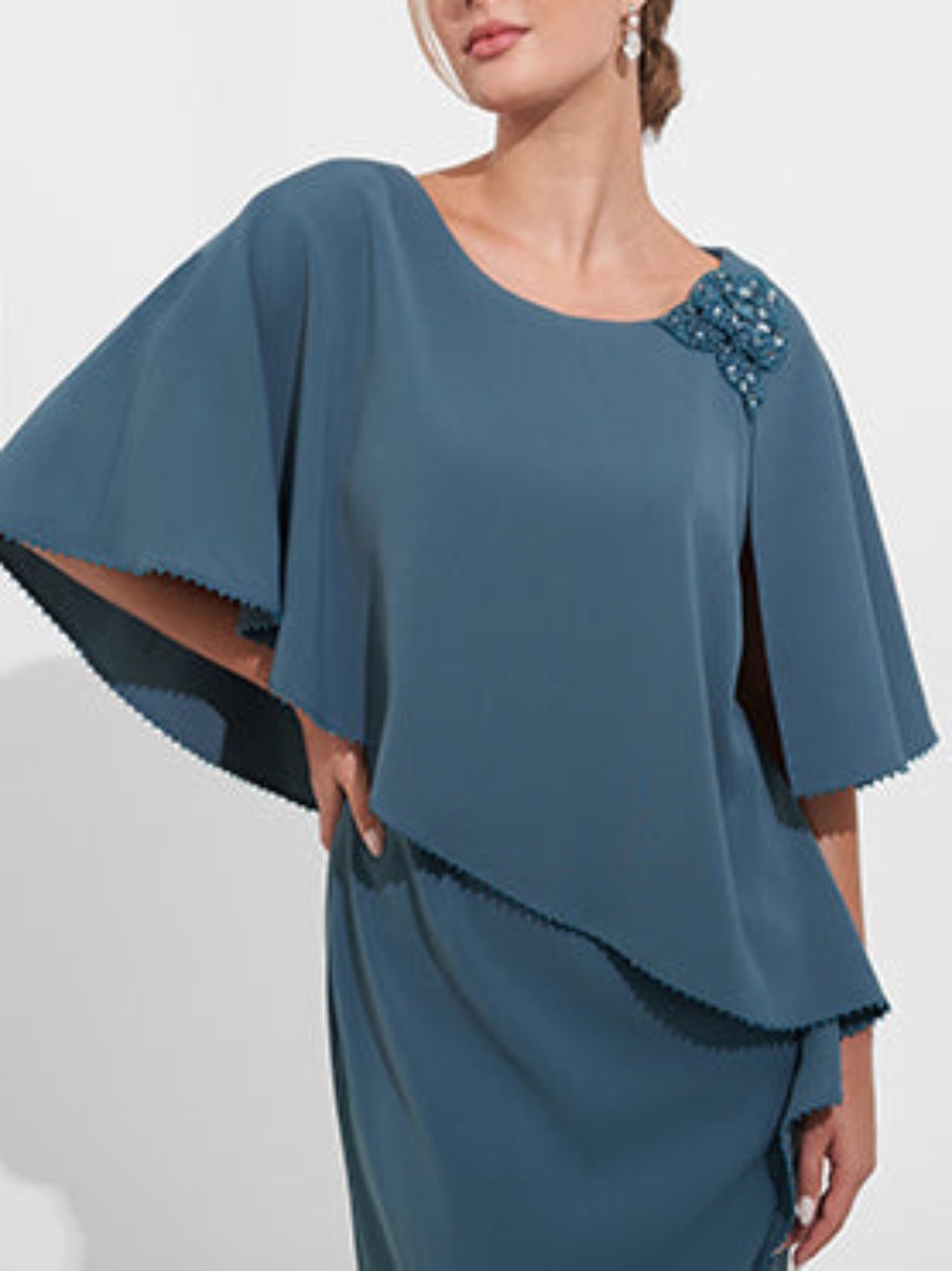 Scoop Neck Sheath Column Dress for Mother of the Bride & Groom with Appliques and Beadings