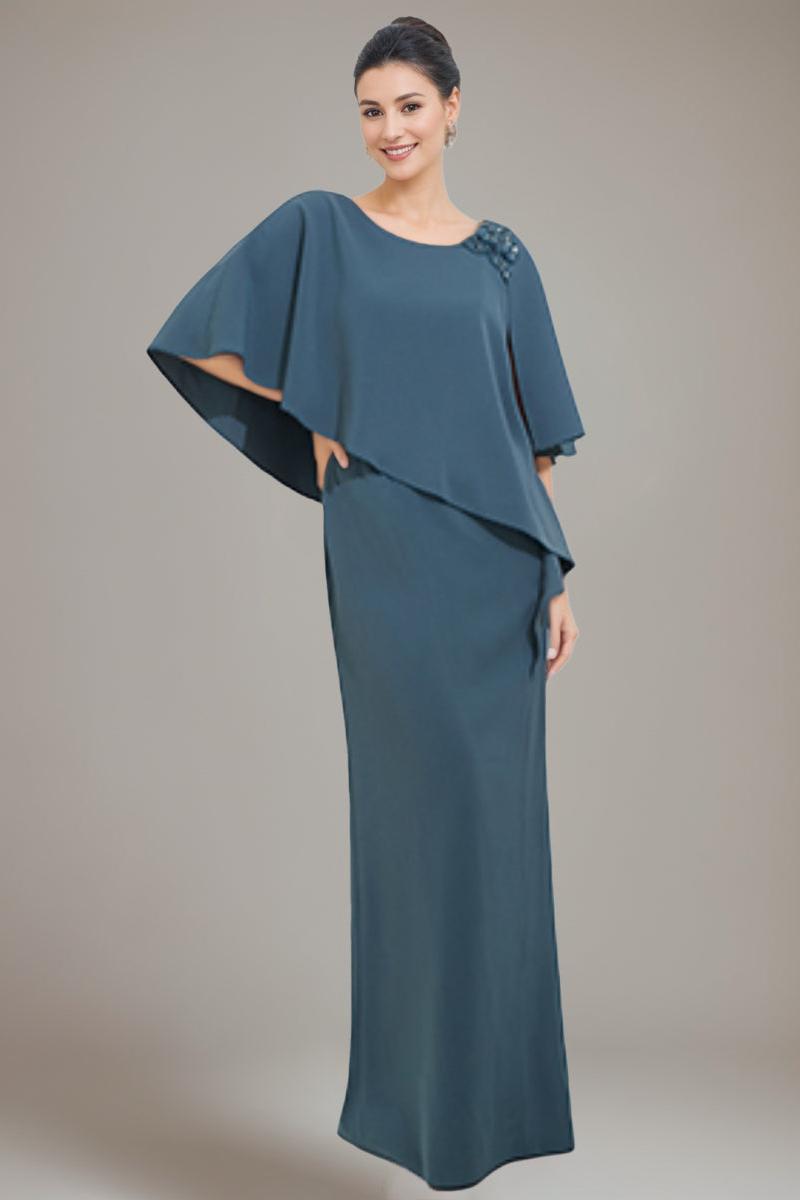 Scoop Neck Sheath Column Dress for Mother of the Bride & Groom with Appliques and Beadings