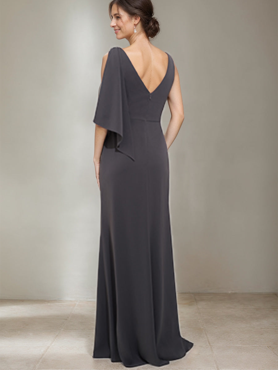 Scoop Neck Sheath Column Dress for Mothers of the Bride & Groom with Beading and Side Split