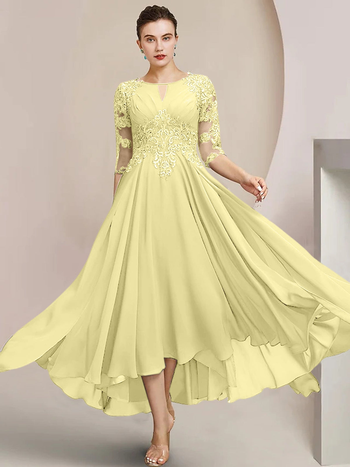 Scoop Neck Tea Length A Line Mother of the Bride Dress