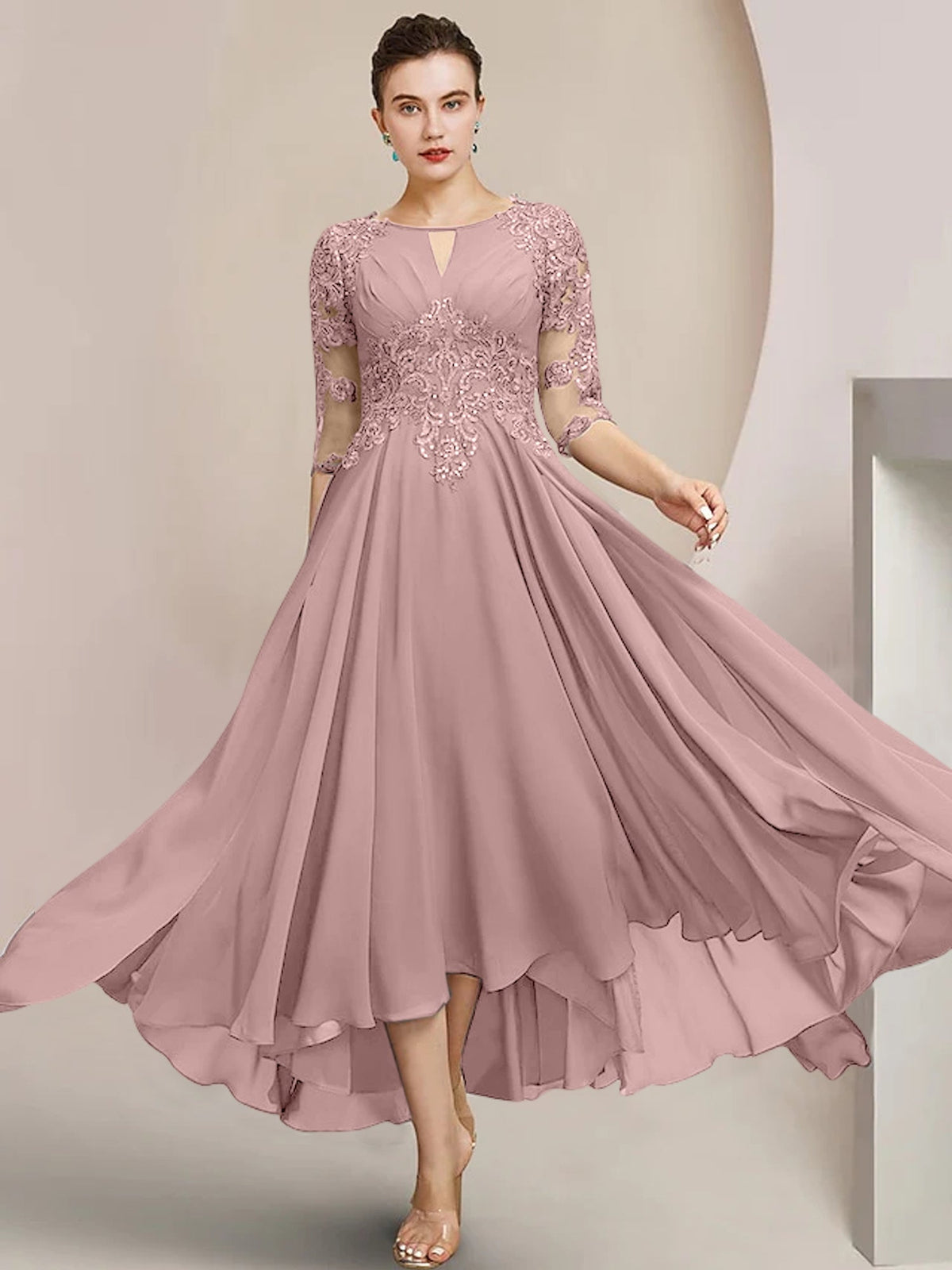 Scoop Neck Tea Length A Line Mother of the Bride Dress