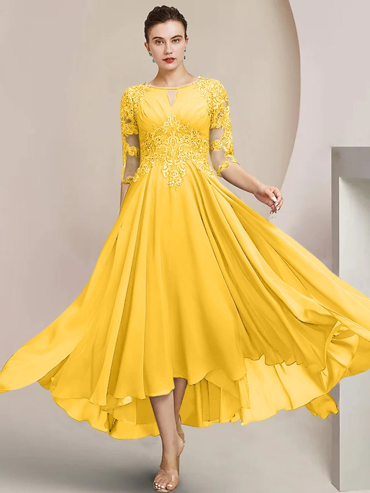 Scoop Neck Tea Length A Line Mother of the Bride Dress