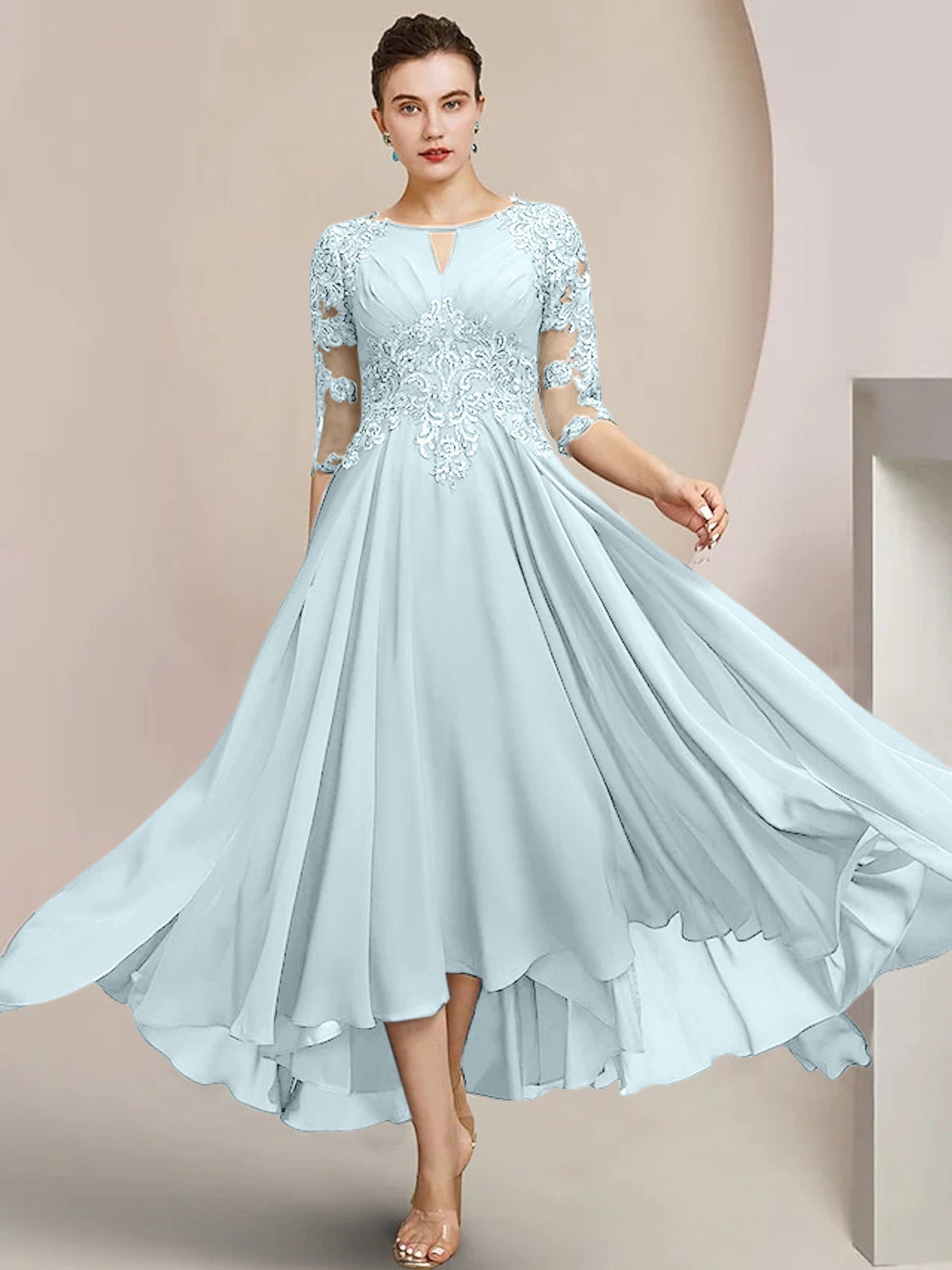 Scoop Neck Tea Length A Line Mother of the Bride Dress