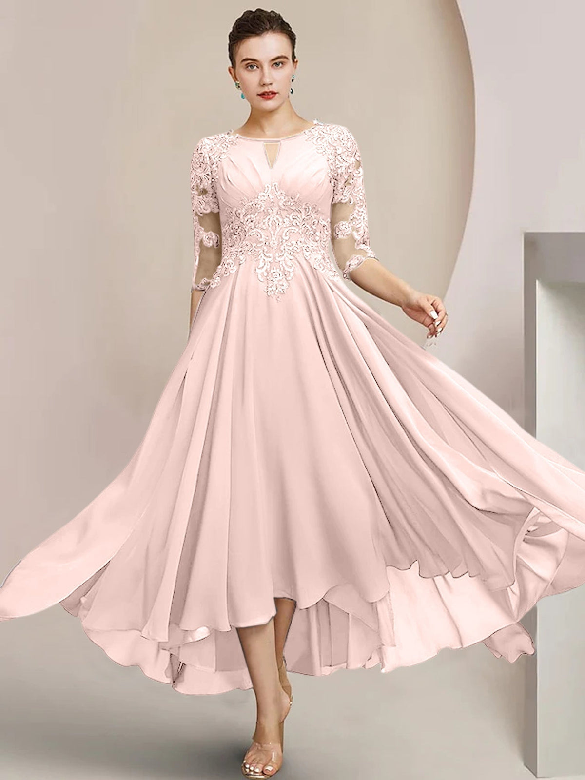 Scoop Neck Tea Length A Line Mother of the Bride Dress