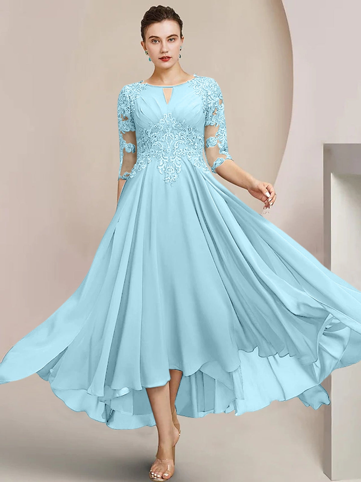 Scoop Neck Tea Length A Line Mother of the Bride Dress