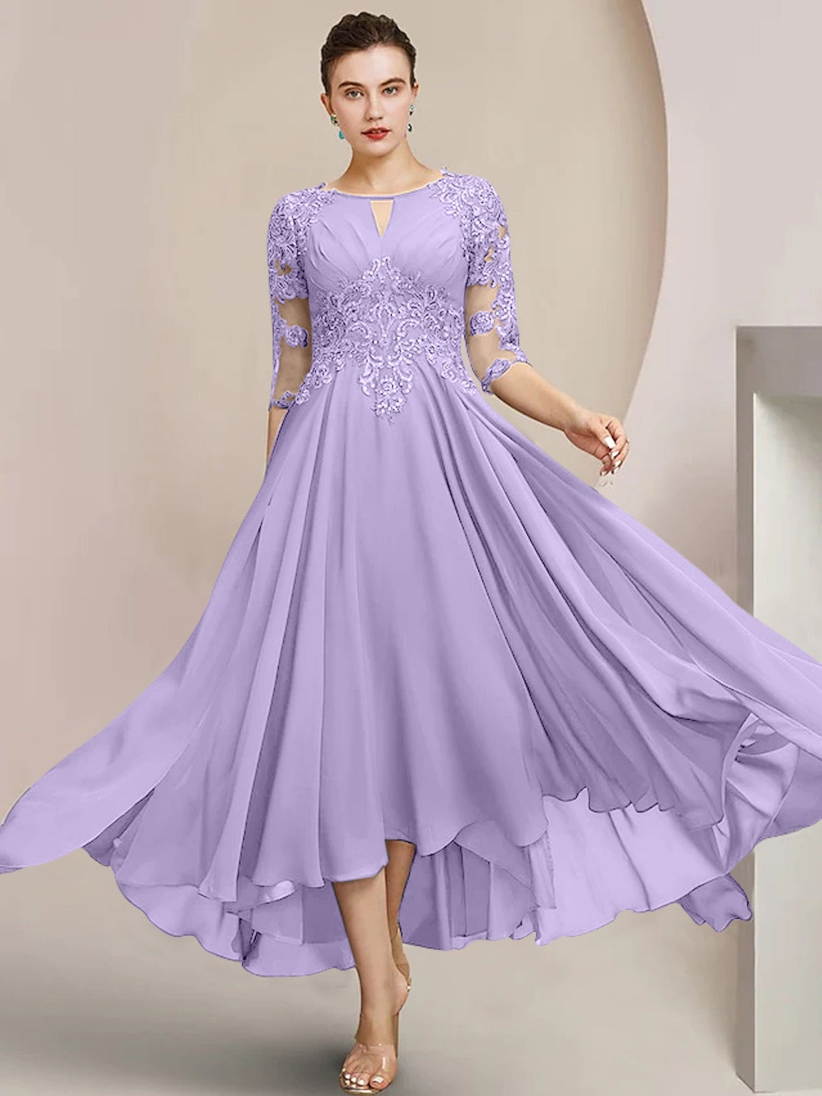 Scoop Neck Tea Length A Line Mother of the Bride Dress