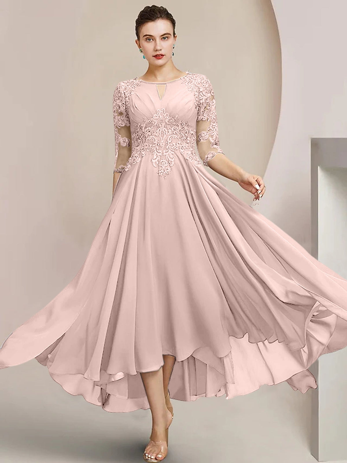 Scoop Neck Tea Length A Line Mother of the Bride Dress