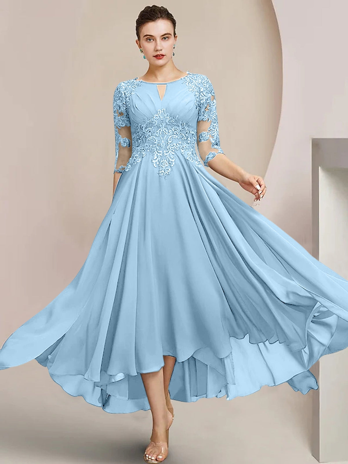 Scoop Neck Tea Length A Line Mother of the Bride Dress