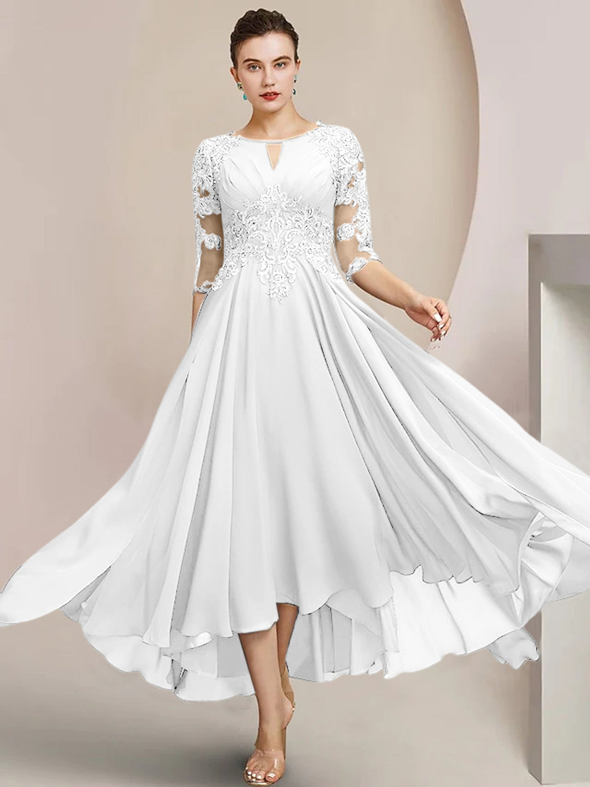Scoop Neck Tea Length A Line Mother of the Bride Dress