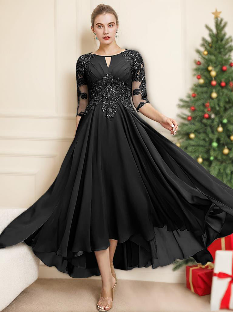 Scoop Neck Tea Length A Line Mother of the Bride Dress