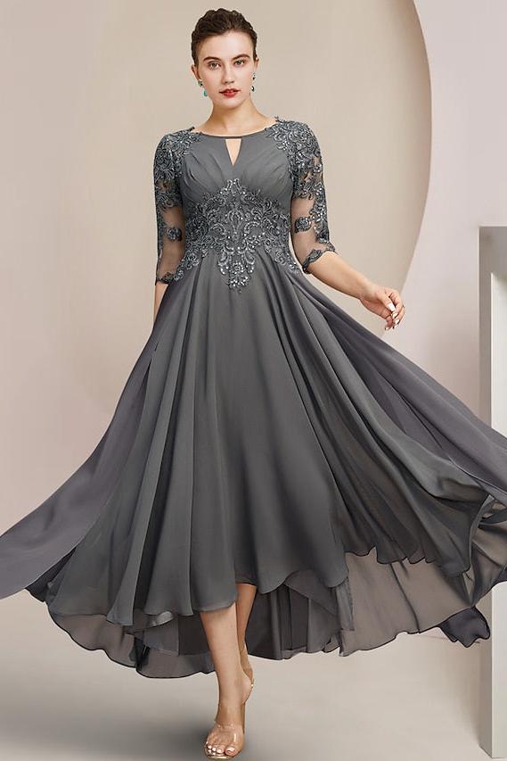 Scoop Neck Tea Length A Line Mother of the Bride Dress