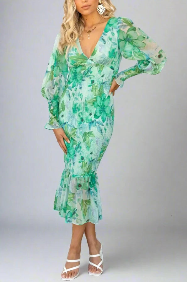 Aria Luxe Floral Print Midi Dress Elevated Occasion Wear