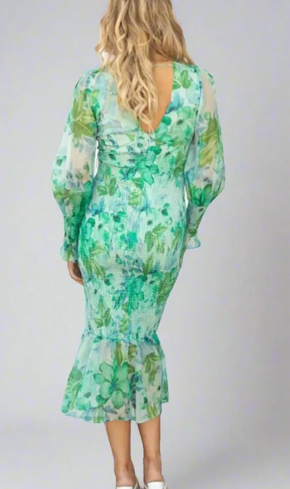 Aria Luxe Floral Print Midi Dress Elevated Occasion Wear