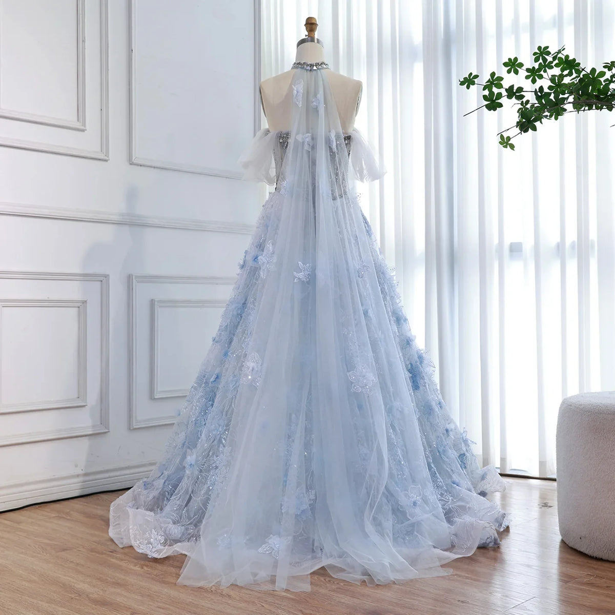 Zapdress Blue A-Line Evening Dress Beaded 3D Floral Appliques Off Shoulder for Women Wedding Party 2026 Customized (ZD17387)