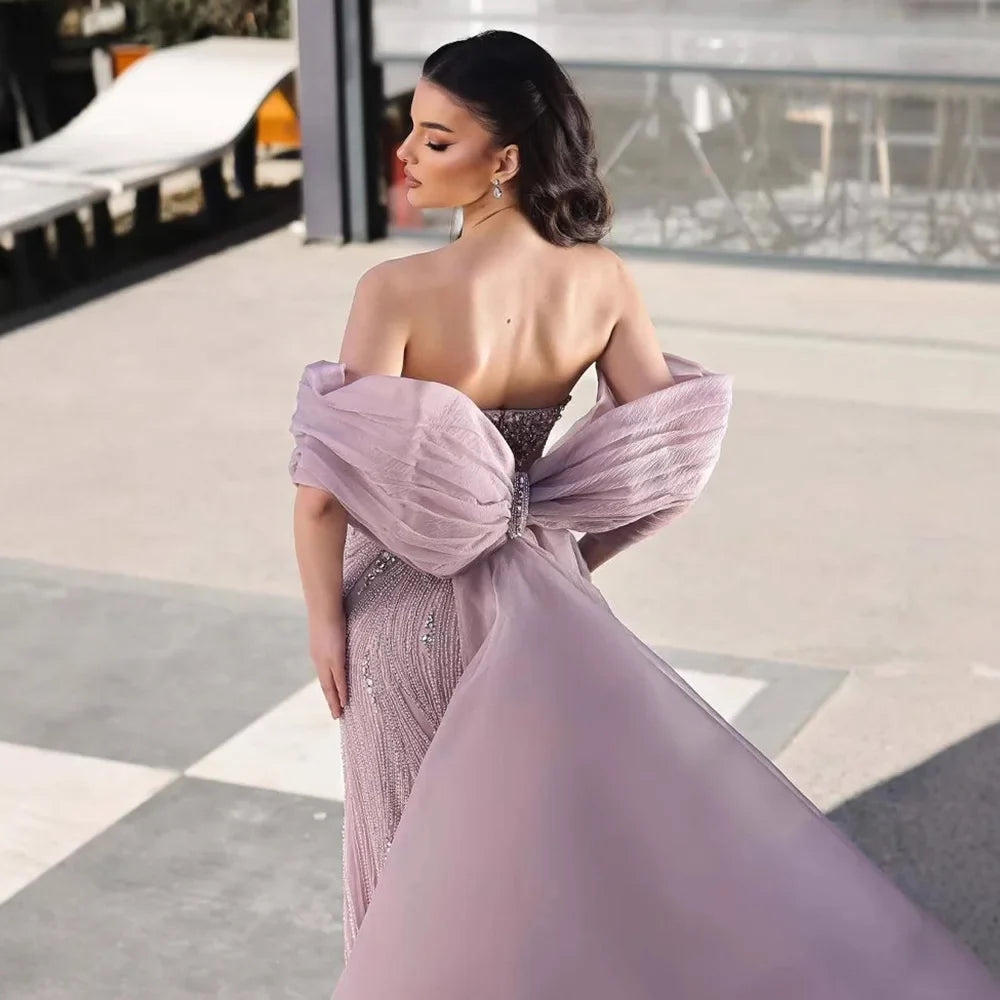 Zapdress Pink 2025 Mermaid Beaded Evening Dresses with Cape Wedding Party Gowns for Women DLA73061 Customized (ZD17230)