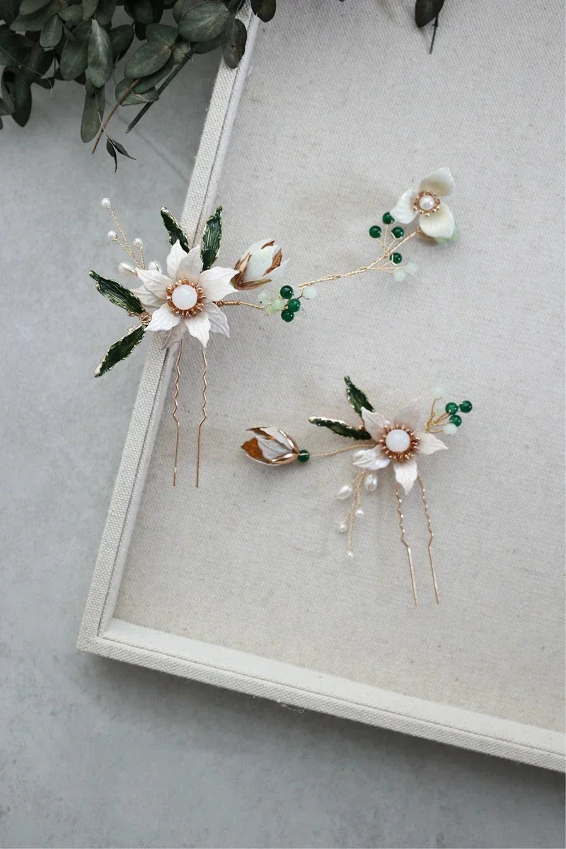 Flower Leaf Hair Pin Clip Imitation Pearl Hairpin For Bride Women Party Gold Color Head Piece Wedding Accessories Bridal Jewelry