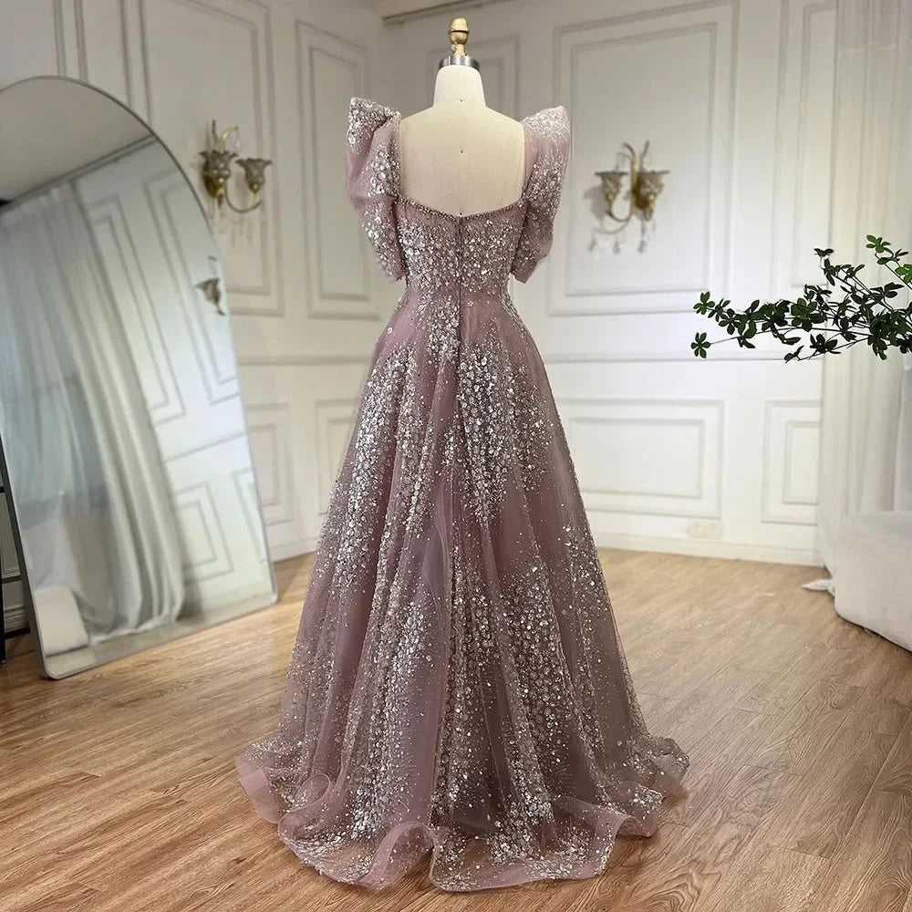 Zapdress Customized 2024 Pink A Line Beaded Evening Dresses Dubai Arabic Elegant Party Gown for Women Wedding Event (ZD17253)