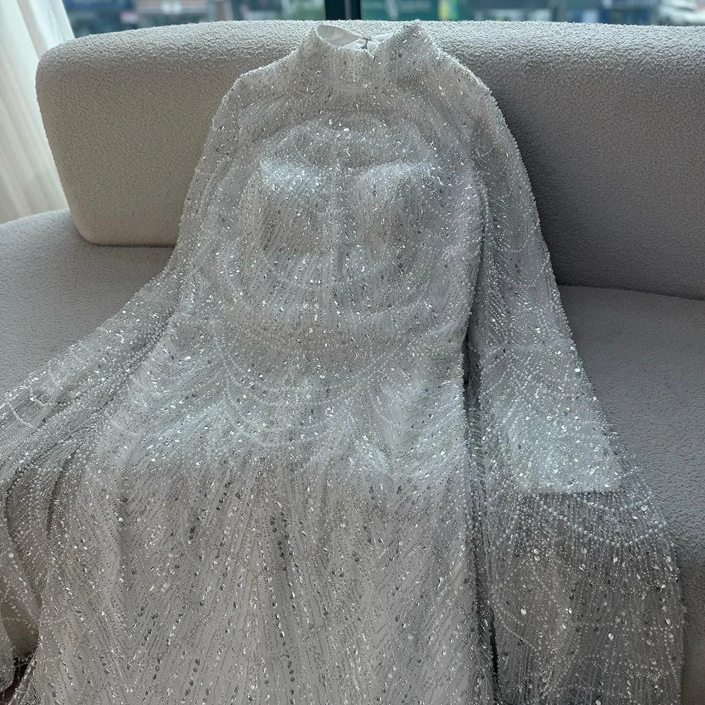 Zapdress White High Neck Long Sleeve Mermaid Evening Dress 2026 Party Gowns for Women DLA72591 Customized (ZD17255)