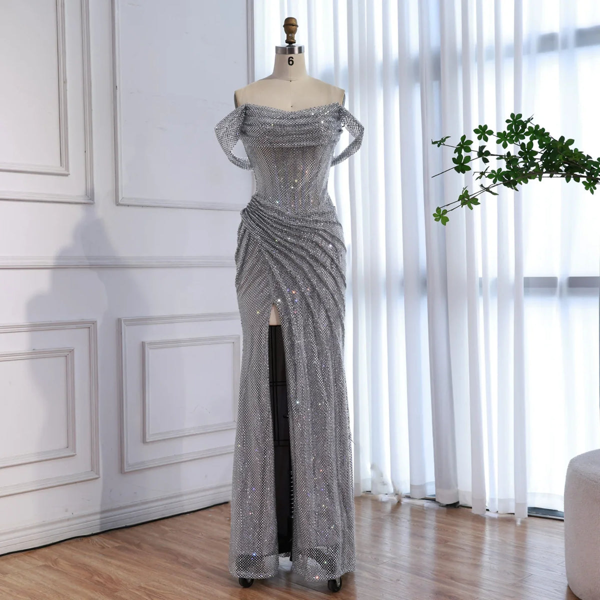 Zapdress 2026 Silver Off Shoulder Mermaid Sparkle Evening Dress Elegant Wedding Party Gowns for Women Customized (ZD17182)