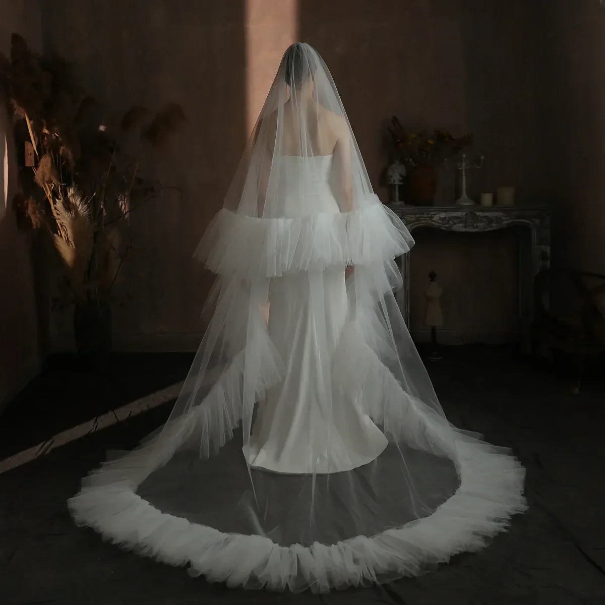White Bridal Veil Long Lace Wedding Veils For Brides Evening Dinner Party Dress Women Girl Gifts Hair Accessories Jewelry a