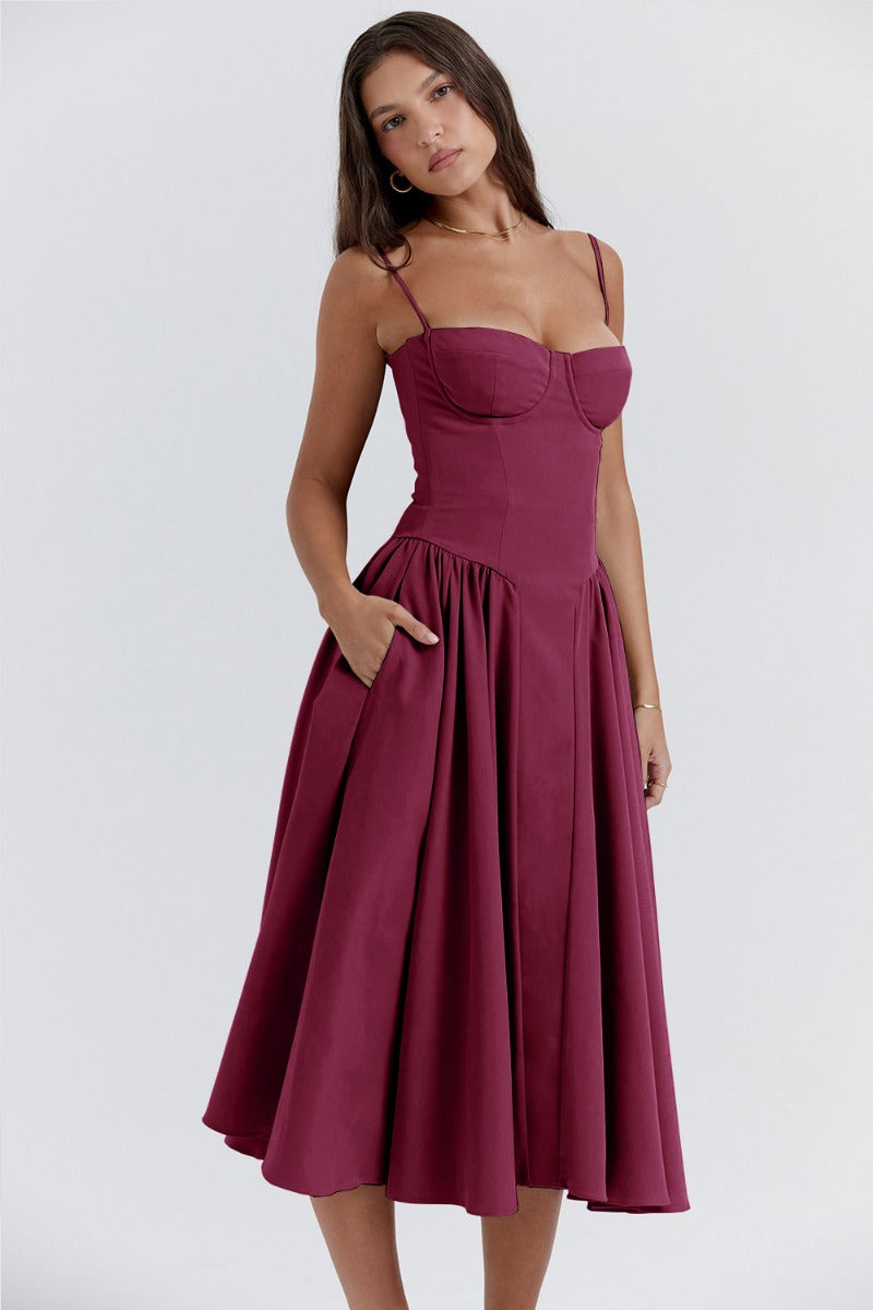 Milagros Premium Sleeveless Midi Dress with a Corset Fit Elevated Occasion Wear