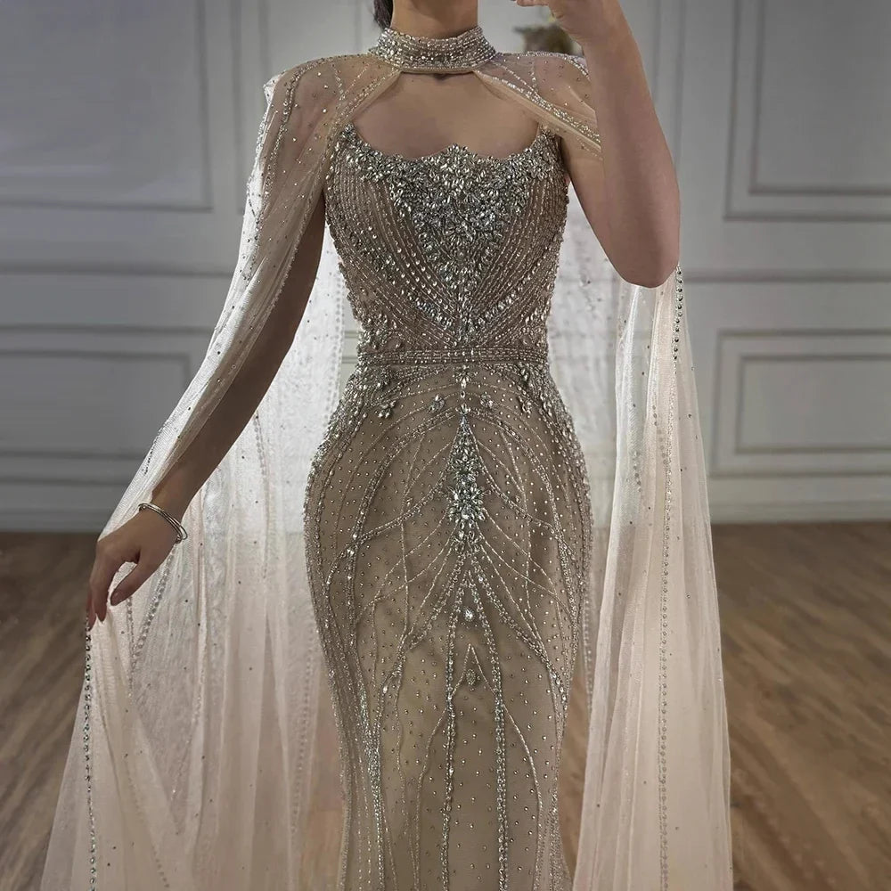Zapdress 2025 Pink Strapless Mermaid Beaded Evening Dress with Cape Wedding Party Gowns for Women DLA73195 Customized (ZD17274)