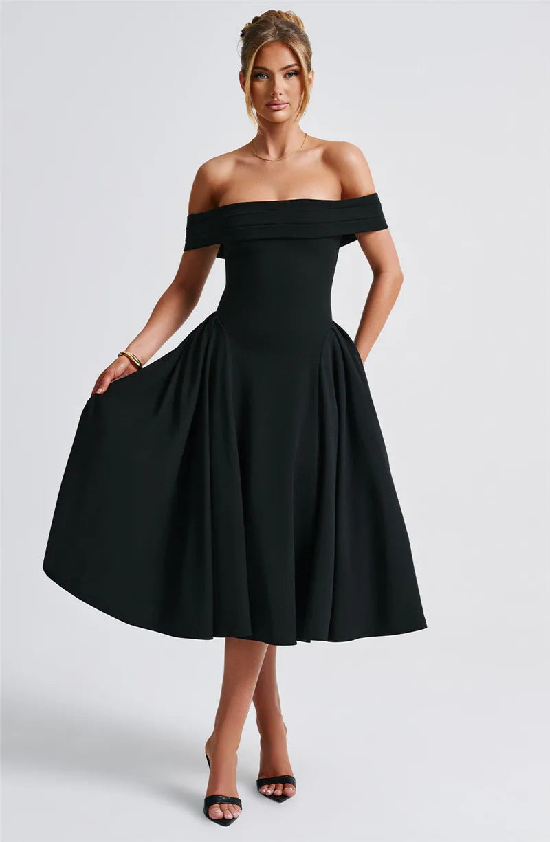 Off - Shoulder Flare Midi Dress