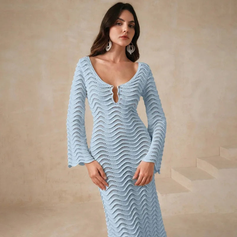 Knit Hollow - Out Loose Patchwork Lace - Up Summer Dress