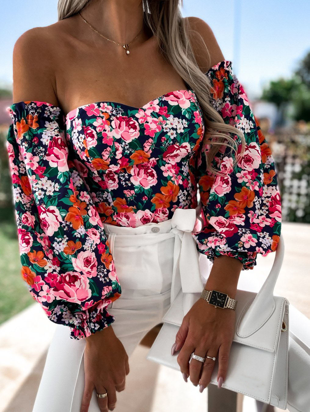 Women Top Summer Off Shoulder Floral Blouses Holiday Slash Neck Tops