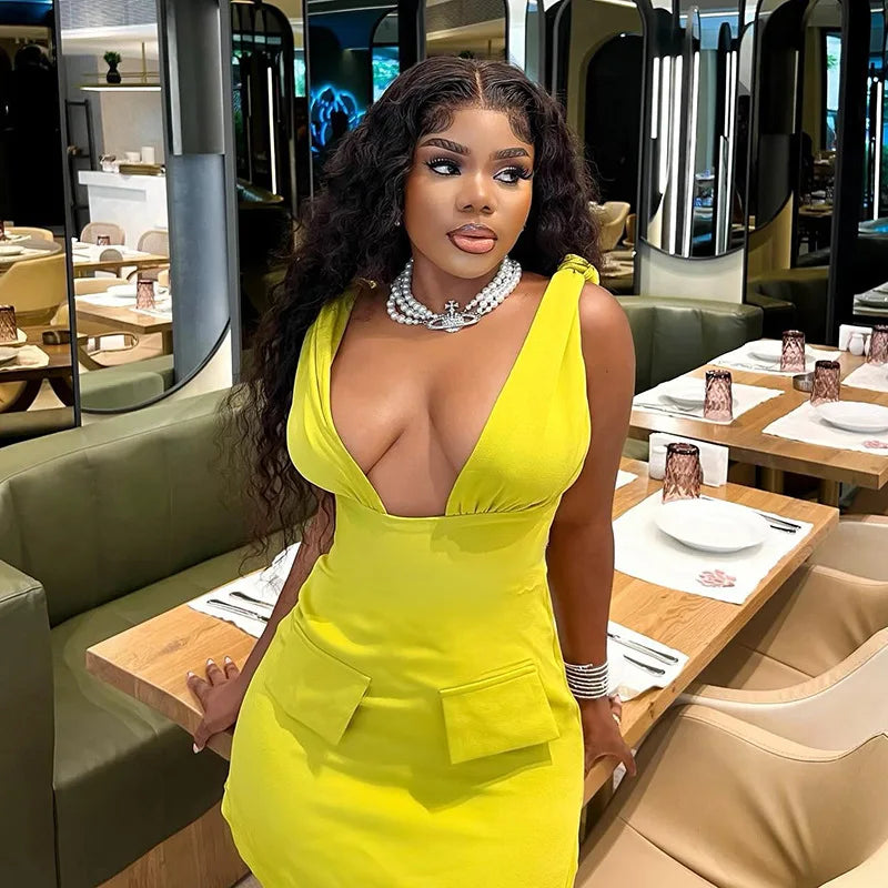 V - Neck Bodycon Mini Dress