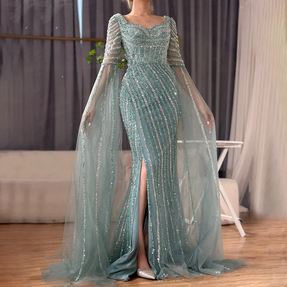 Zapdress Turquoise Beaded Sweetheart Mermaid Evening Gown Overskirt Dubai Party Dresses for Women 2025 DLA72314 Customized (ZD17250)